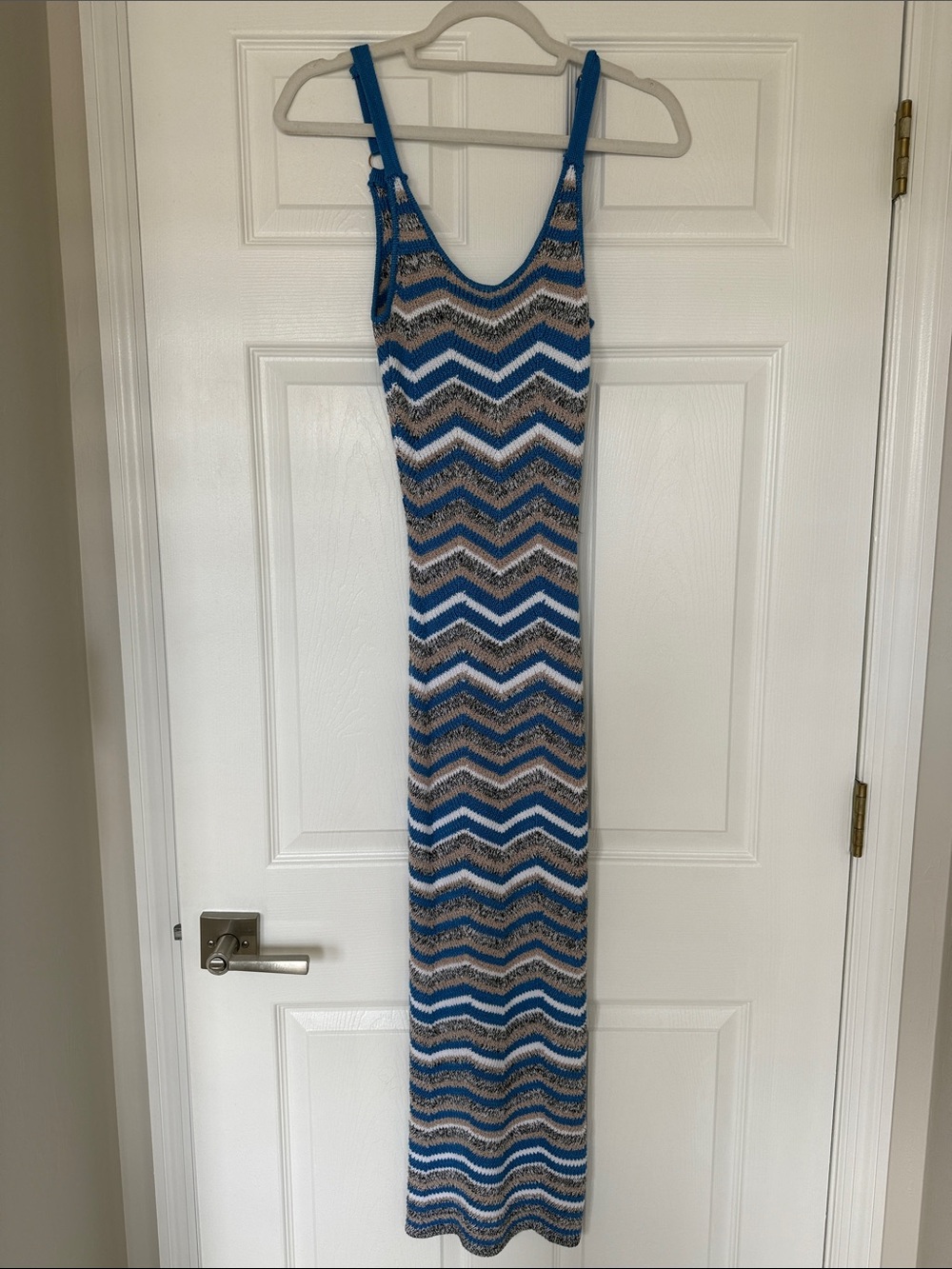JLUX Label Striped Chevron Knit Maxi Dress - Blue & Tan